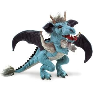 Folkmanis Sky Dragon Hand Puppet Teal Blue 24” Full Body Plush Toy Stuffed new